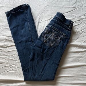 Wrangler Dark Blue Bootcut Jeans with Rhinestone Back Pocket